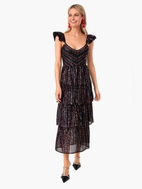 Saylor Quintana Ruffle Sequin Tiered Cocktail Dress